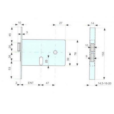 Serratura MG 809801 da infilare per fasce cil. ovale 2 mandate scrocco e catenaccio ottone
