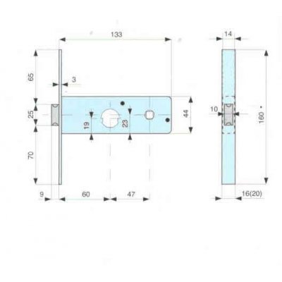 Serratura MG 801601 da infilare per fasce cil. tondo 22 mm 2 mandate + scrocco catenaccio ottone
