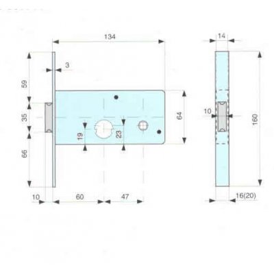 Serratura MG 805601 da infilare per fasce cil. tondo 22 mm 2 mandate + scrocco catenaccio ottone