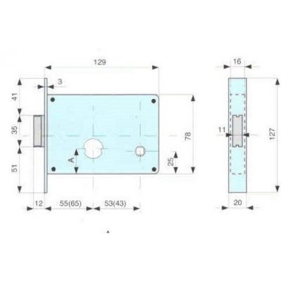 Serratura MG 313550 da infilare per fasce cil. tondo 26 mm 1 mandata + scrocco catenaccio ottone