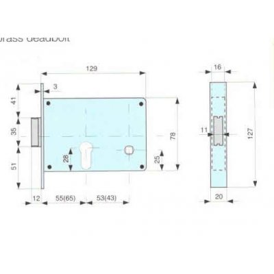 Serratura MG 312550 da infilare per fasce cil. sagomato 1 mandata + scrocco catenaccio ottone