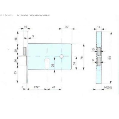 Serratura MG 812601 da infilare per fasce cil. sagomato 2 mandate scrocco e catenaccio ottone separati