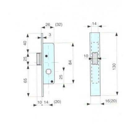Serratura MG 901141 da infilare per montanti solo scrocco in ottone quadro mm 8