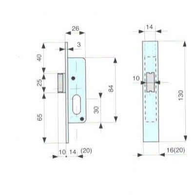 Serratura MG 904141 da infilare per montanti solo scrocco in ottone con cilindro ovale