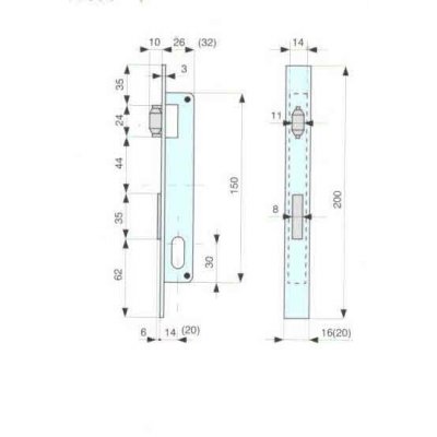 Serratura MG 913141 da infilare per montanti rullo in ottone e mandata con cilindro ovale
