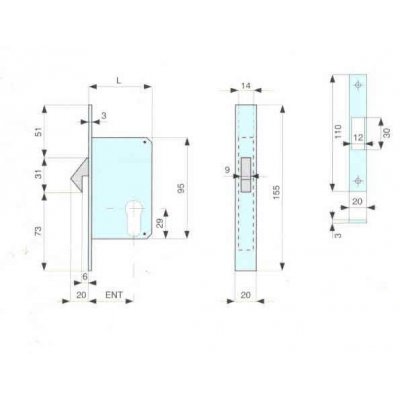 Serratura MG 552502AL0 da infilare a gancio rientrante per scorrevoli e cilindro sagomato tipo Yale