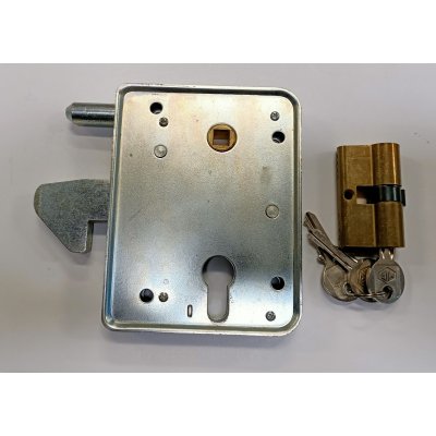 Serratura MG 564600 da infilare a gancio sporgente per cancelli scorrevoli con cilindro sagomato tipo Yale