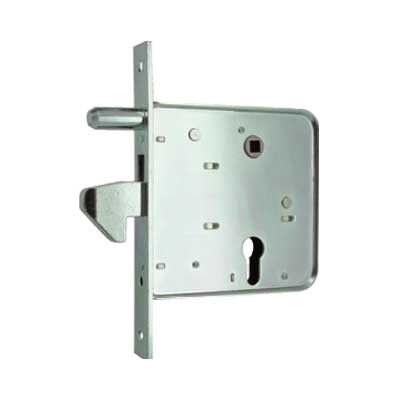 Serratura MG 568810 da infilare a gancio sporgente per cancelli scorrevoli con cilindro sagomato tipo Yale