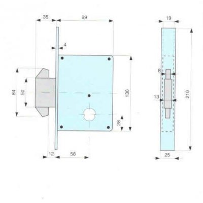 Serratura MG 571580 da infilare doppio gancio rientrante per cancelli scorrevoli con cilindro tondo mm 26