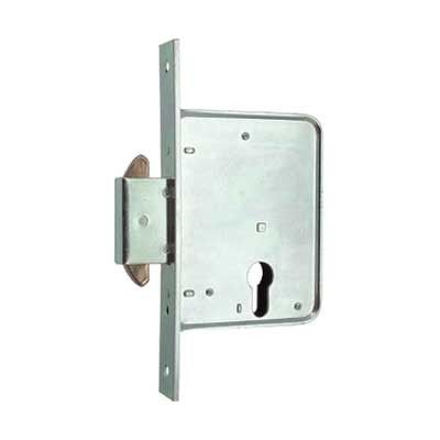 Serratura MG 561580 da infilare doppio gancio rientrante per cancelli scorrevoli con cilindro sagomato tipo Yale