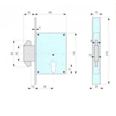 Serratura MG 561580 da infilare doppio gancio rientrante per cancelli scorrevoli con cilindro sagomato tipo Yale