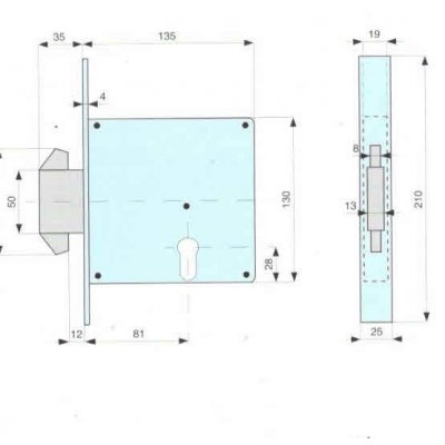 Serratura MG 562810 da infilare doppio gancio rientrante per cancelli scorrevoli con cilindro sagomato tipo Yale