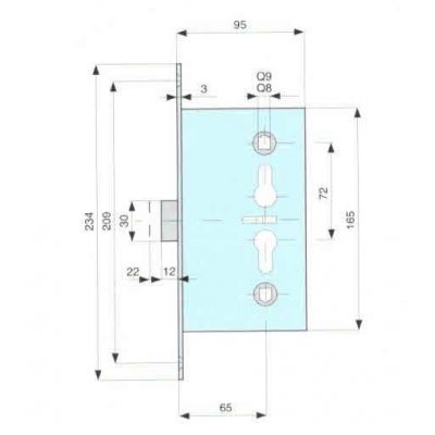 Serratura MG 480654 per porte tagliafuoco con doppio foro per cilindro sagomato Yale