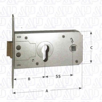 Serratura FASEM 911 a fascia solo scrocco una mandata incorporata foro sagomato