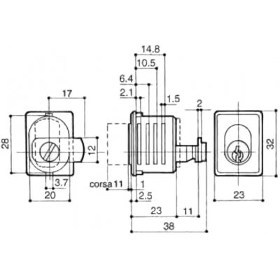 Serratura PREFER 2300 a pulsante per antine scorrevoli montaggio a forcella