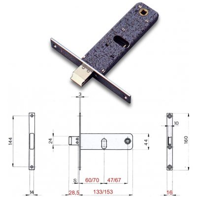 Serratura OMEC 790 a fascia da infilare foro per cilindro ovale e. 70 mm