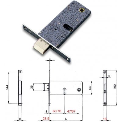 Serratura OMEC 380 a fascia da infilare foro per cilindro ovale e. 60 mm