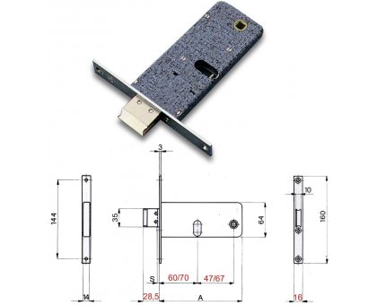 Serratura OMEC 380 a fascia da infilare foro per cilindro ovale e. 60 mm