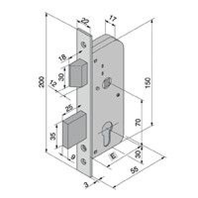 Serratura impennata WELKA 061.30.40.0 foro sagomato tipo Yale con catenacci prolungati