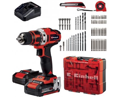 Set Trapano a Batteria TE-CD 18/40 Li +69 Power X-Change (Li-Ion, 18 V, 2 Velocita', 40 Nm, incl. 2 pz. Batterie + Caricabatterie, Custodia + 69 pz. Accessori) EINHELL 4513934