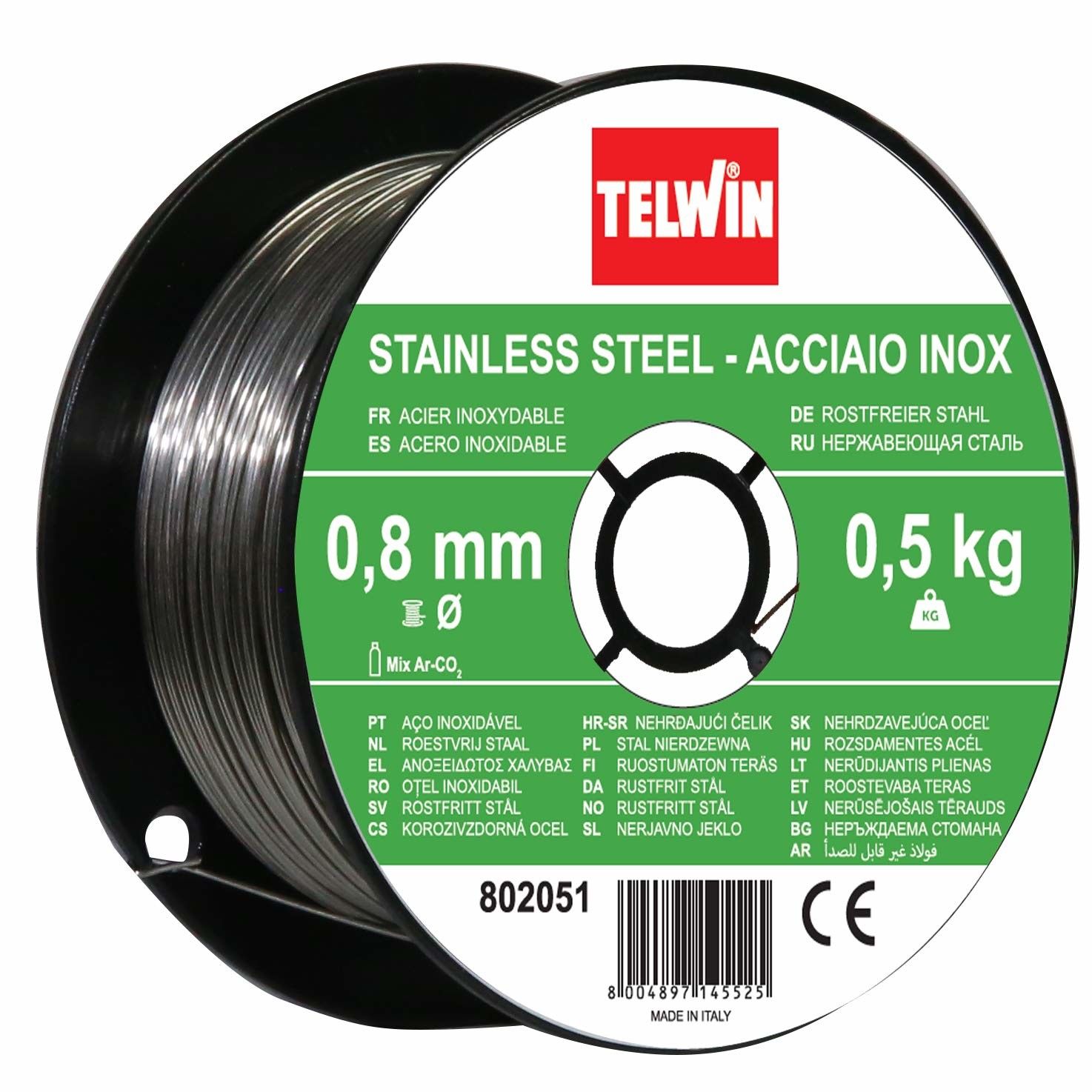 Telwin 802051 Bobina filo per Saldatura su Acciaio Inossidabile, D 0,8 mm (0,5 kg), Grigio