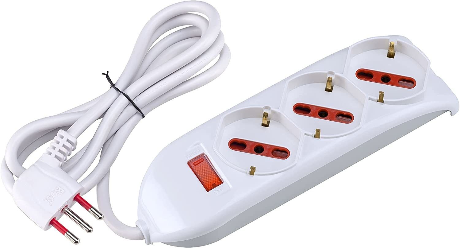 Multipresa EMILIA 3 posti bipasso + Schuko SPINA 10 A con interruttore e cavo mt 1,5