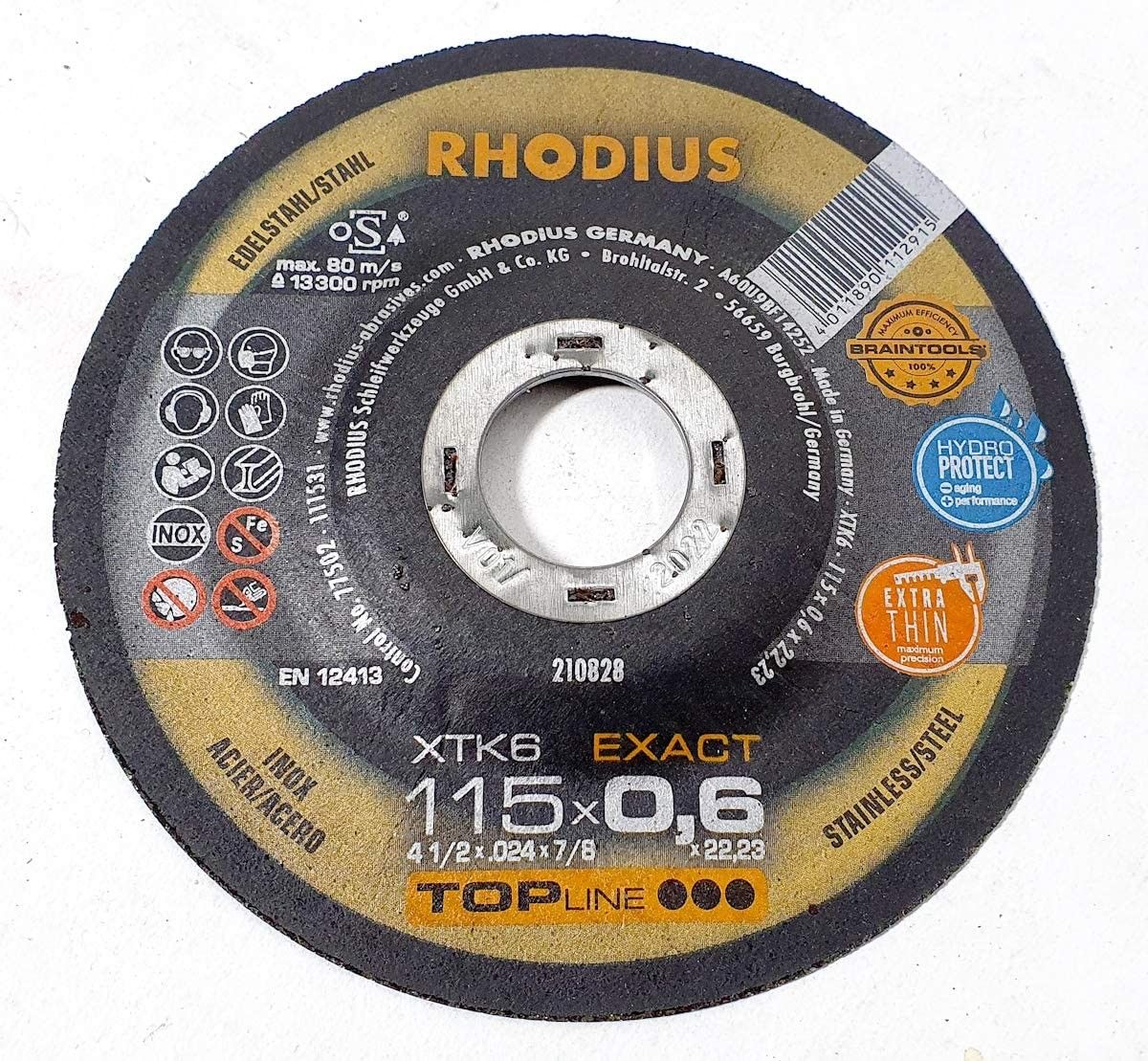 Disco RHODIUS XT38 per taglio inox Ø 115 x 0,6 mm foro 22,23
