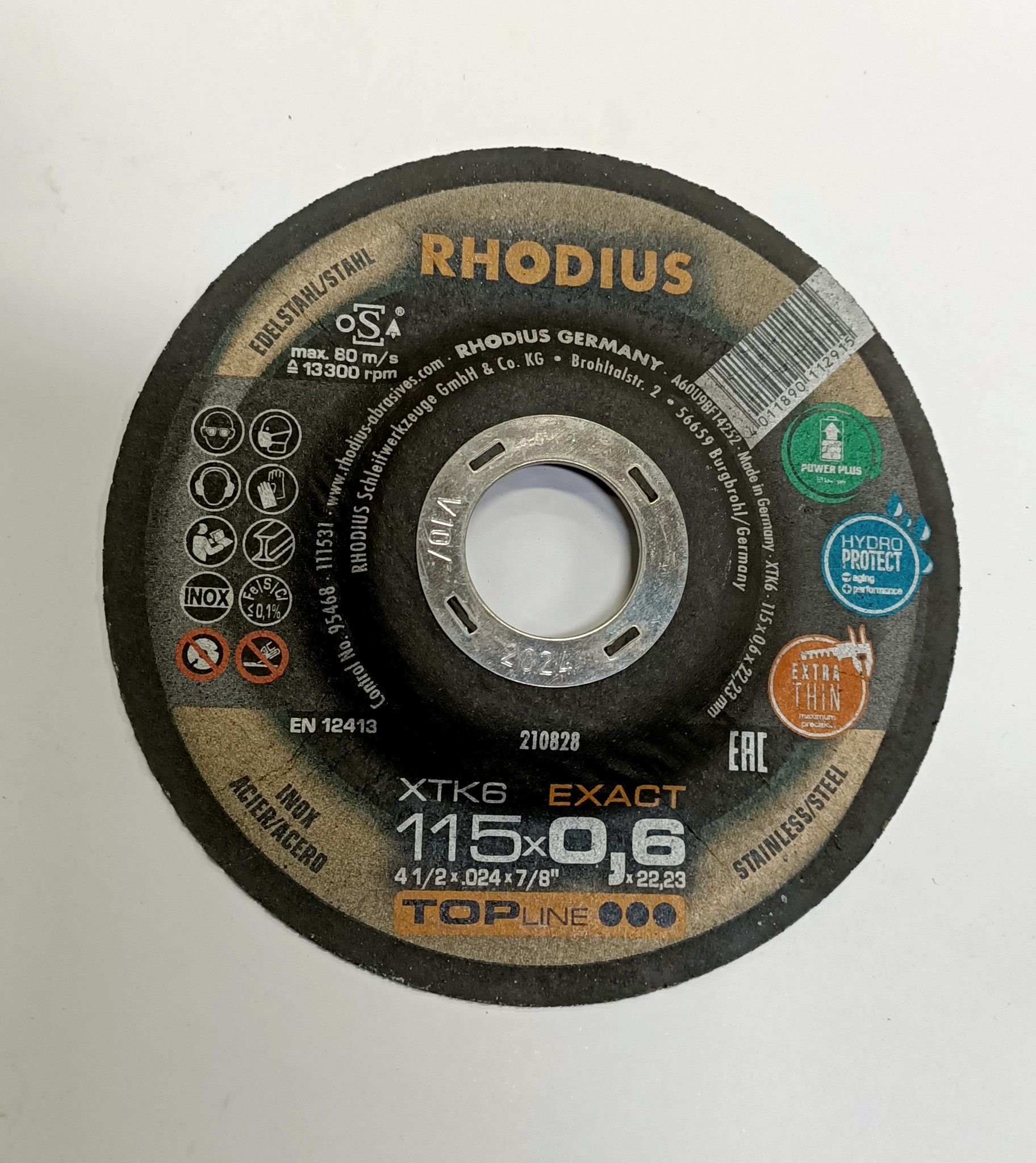 Disco RHODIUS XT38 per taglio inox Ø 115 x 0,6 mm foro 22,23