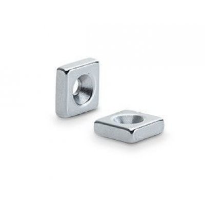 Calamita neodimio mm 10x10x3 con foro svasato Ø mm 5 forza Kg 0,8