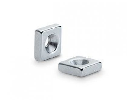 Calamita neodimio mm 10x10x3 con foro svasato Ø mm 5 forza Kg 0,8
