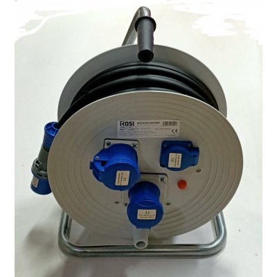 Avvolgicavo mt 25 con spina e prese industriale monofase CEE IP44 + presa SCHUKO ROSI