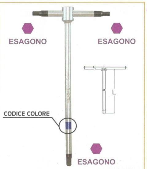 Chiavi a "T"  a 3 teste maschio esagonali  mm 2 con asta scorrevole • chrom vanadium FERMEC