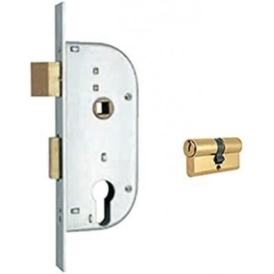 Serratura MG 148320 per cancelli cil. sagomato scrocco+catenaccio ottone