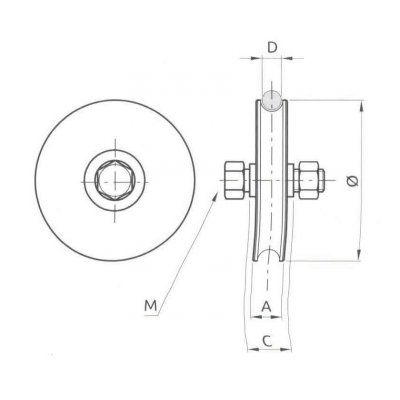 Ruota gola tonda d. mm 100 a 1 cuscinetto per cancelli scorrevoli