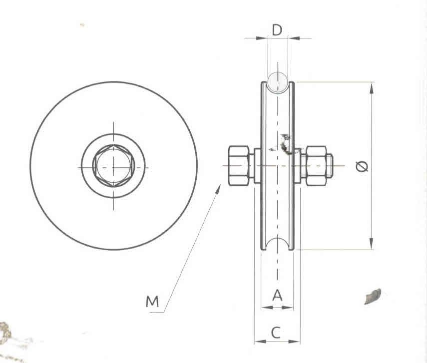 Ruota gola tonda d. mm 140 a 2 cuscinetti gola 20 mm per cancelli scorrevoli