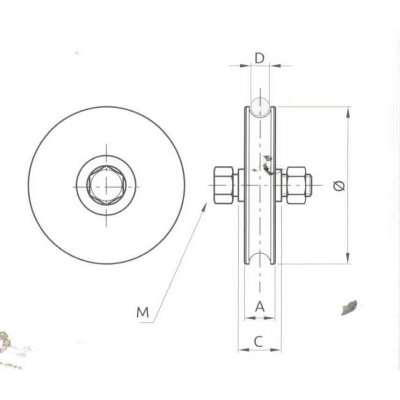 Ruota gola tonda d. mm 140 a 2 cuscinetti gola 20 mm per cancelli scorrevoli