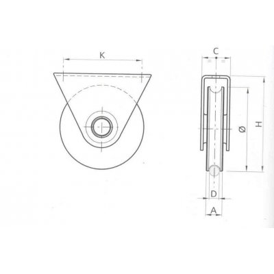 Ruota gola tonda d. mm 50 con supporto esterno a 1 cuscinetto per cancelli scorrevoli