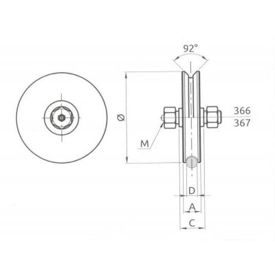 Ruota gola V d. mm 120 a 2 cuscinetti con ingrassatore per cancelli scorrevoli