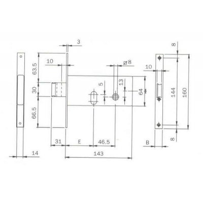Serratura infilare per fascia ISEO 7106010 entrata 60 con foro ovale