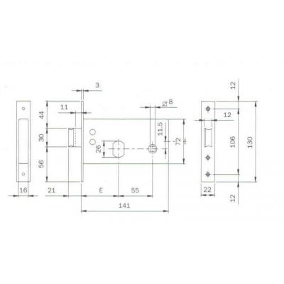 Serratura infilare per fascia ISEO 725600 entrata 60 con cilindro tondo mm 26 sfacettato