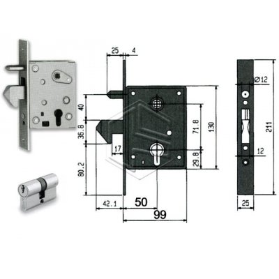 Serratura per cancelli scorrevoli ISEO 77QL entrata mm 60 con gancio sporgente