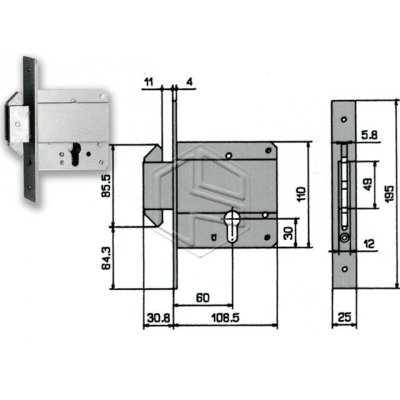 Serratura per cancelli scorrevoli ISEO 778 entrata mm 60 con gancio rientrante