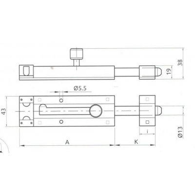 Catenaccio orizzontale mm 300 in acciaio tropicalizzato con mandata tonda e portalucchetto Ibfm art 22/V