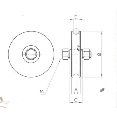 Ruota gola tonda d. mm 120 a 2 cuscinetti gola 20 mm per cancelli scorrevoli
