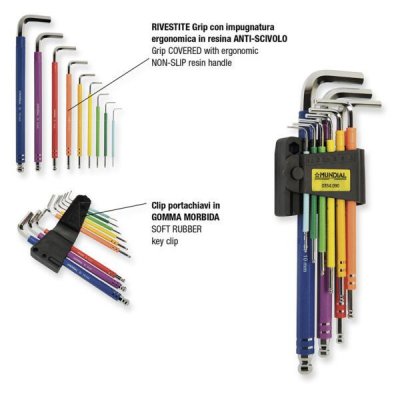 Serie 9 Chiavi esagonali extra lunghe colorate estremita' sferica Mundial 0353