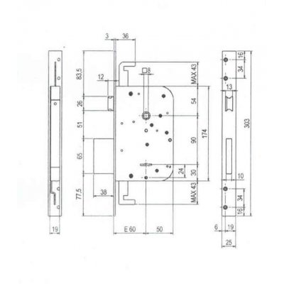 Serratura infilare doppia mappa SAB 600.3SL aste non comprese