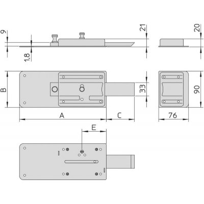 Serratura da applicare / Ferroglietto VIRO 1.7853 con scrocco entrata mm 60