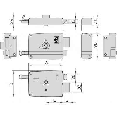 Serratura da applicare entrata mm 40 Sinistra VIRO 1.7501.0712.2 con cilindro staccato , 2 mandate