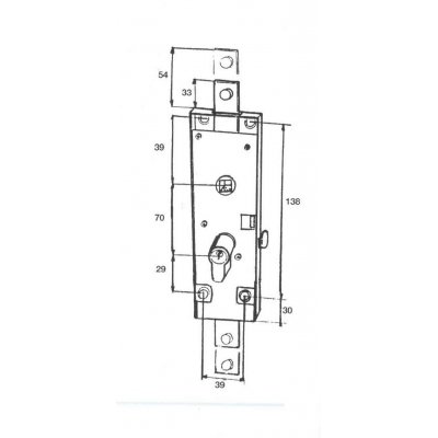 Serratura FASEM 134S per basculante a 2 CHIUSURE con leva interna con foro per cilindro sagomato tipo Yale
