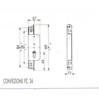 Serratura a stringa da infilare CAS 112 Sinistra scatola in ferro grezzo bordo quadro